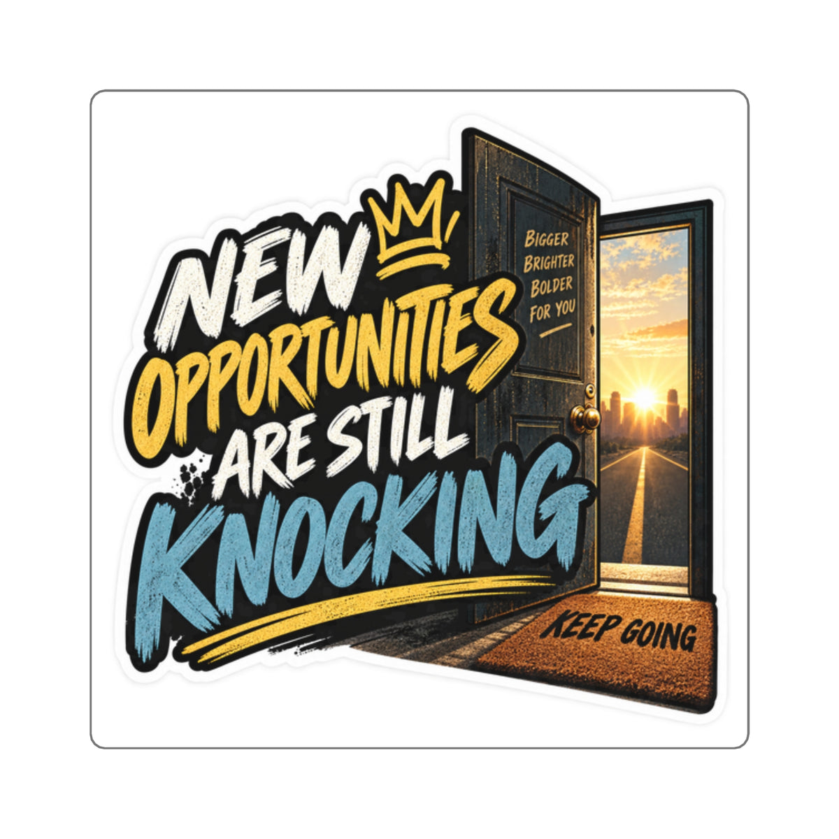 New Opportunities Are Still Knocking Sticker | Square Vinyl Decal